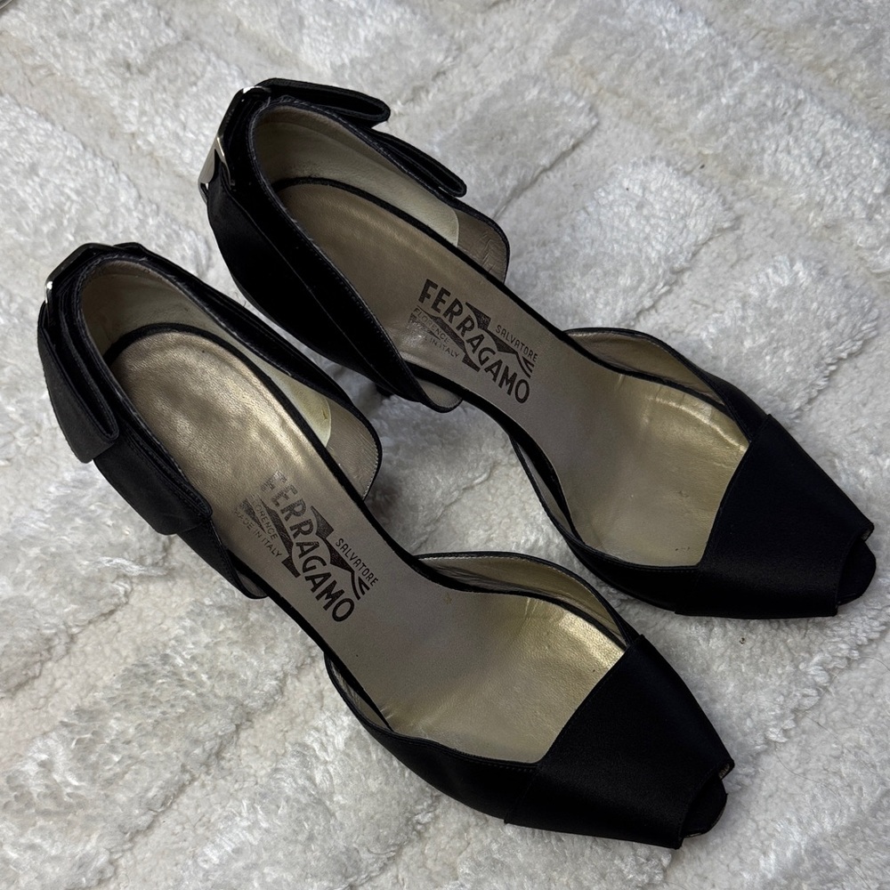 Salvatore Ferragamo Black Peep-Toe Heels